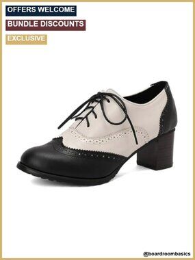 Vintage Oxford Heels Chunky Heel Lace Up Saddle Shoes Wingtip Brogue Perforated